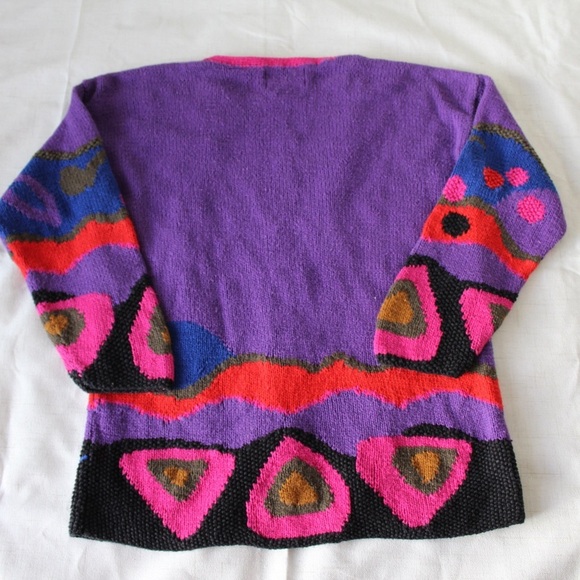 Vintage 80s purple and pink abstract knit sweater - Picture 6 of 6